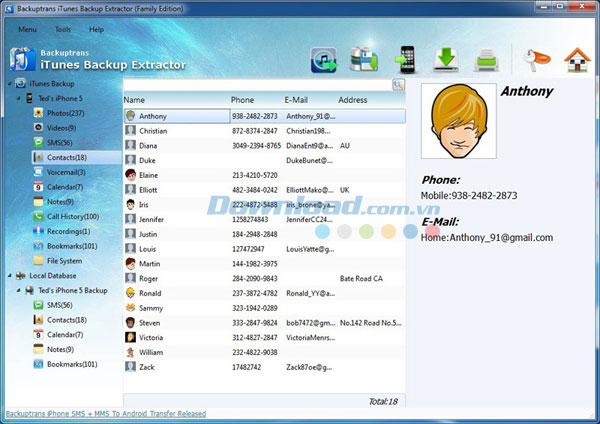 Backuptrans iTunes Backup Extractor