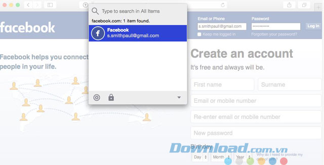 Giao diện tiện ích Enpass trên trình duyệt